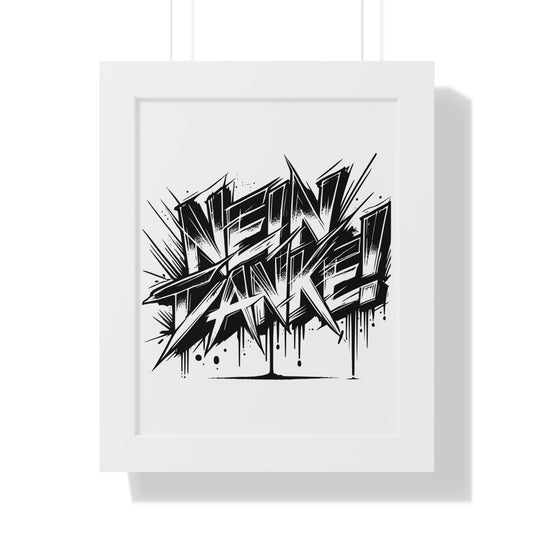Unique Framed Vertical Poster - 'NEIN DANKE!' Wall Art for Home Decor
