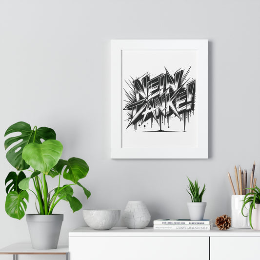 Unique Framed Vertical Poster - 'NEIN DANKE!' Wall Art for Home Decor